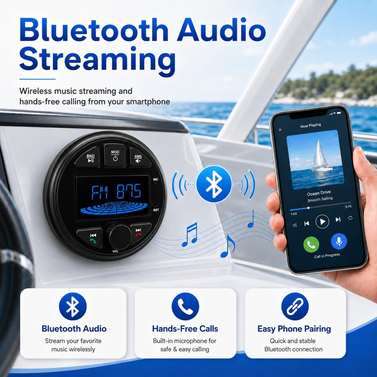 YODY Marine Radio Bluetooth Stereo Receiver for Boats