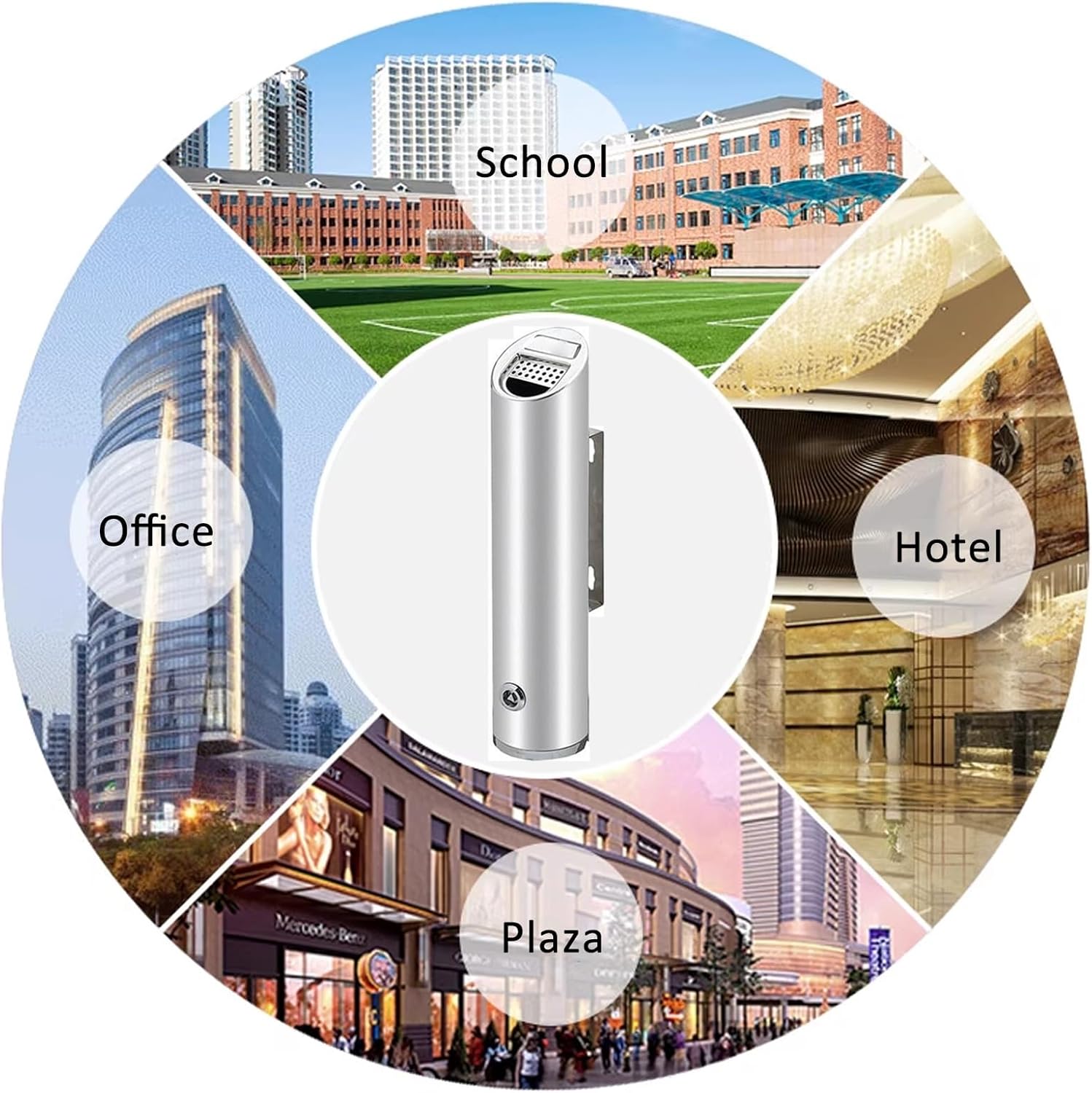 Stainless Steel Standing Ashtray, Wall-Mounted Cigarette Butt Receptacle, Commercial Smoking Receptacles with Lock, Outdoor Street Ash Bin for Office, Restaurant