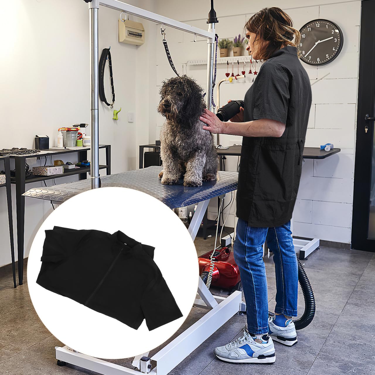 POPETPOP Dog Grooming Smock - Pet Grooming Workwear with Full Zipper Pet Grooming Smock Pet Grooming Apron Barber Smock Dog Cat Smock for Women Men Pet Salon Clo