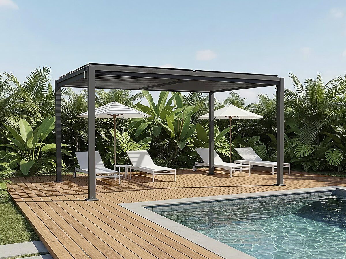 Pergola bioclimatica autoportante con lame orientabili "Howard" - 3 x 4 m - Gris
