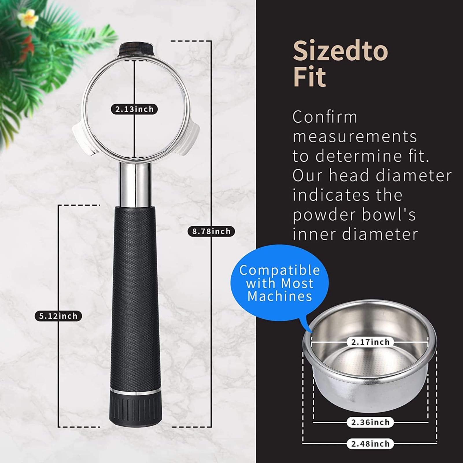Kavolet Portacoladores sin suelo de 54 mm, portafiltros de café con 3 orejas sin fondo con mango de aleación y cabeza de acero inoxidable, compatible con cafetera Breville870/875/878/880
