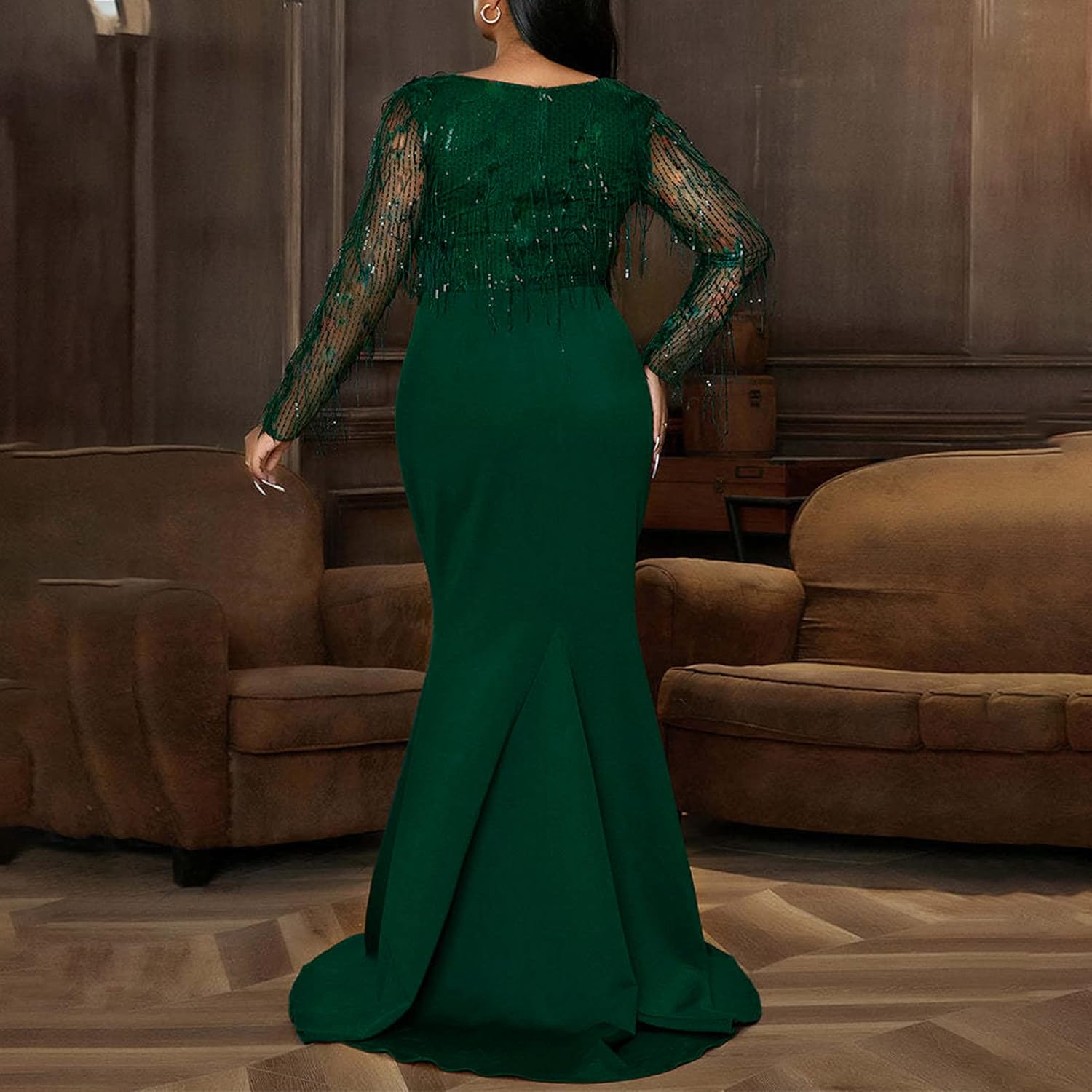 Cololura Sexy Sequin Plus Size Mesh Splice Perspective Party Cocktail Bodycon Evening Prom Mermaid Maxi Dress - Image 4