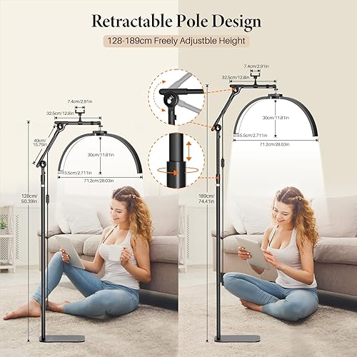 Miniatura 7 de LIONVISON Iluminación de pestañas de media luna lámpara LED de piso plegable para pestañas - Luz esteticista portátil de 45 W con soporte para