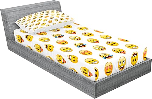 Miniatura 2 de Ambesonne Emoji - Juego de sábanas bajeras y fundas de almohada, caras divertidas simples y modernas con estampado de expresiones de feliz sorpresa