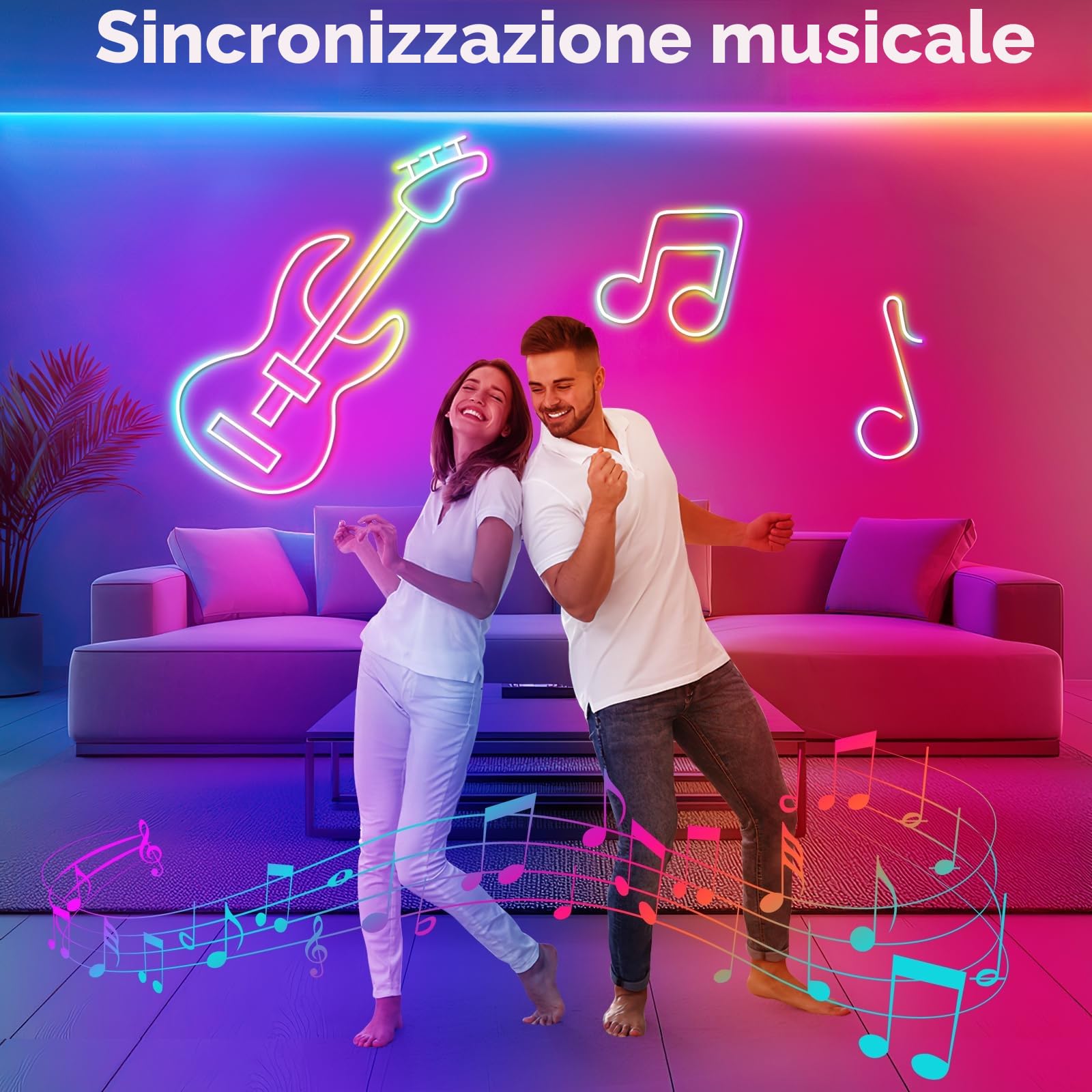 10 Metri Striscia LED Neon RGB IC, USB 5V Flessibile Luce LED con App Intelligente e Telecomando, Colore Dinamico, Striscia LED Indirizzabile per Camera da letto, Soggiorno, Sala Giochi