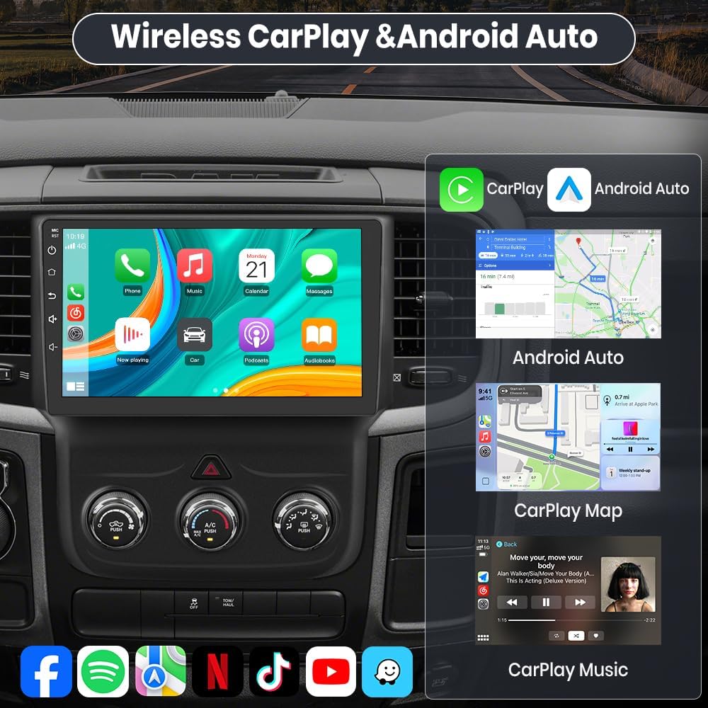 Doreon (2GB+64GB) Car Stereo for Dodge RAM 1500 2500 3500 (2013-2018, Only fit Manual AC), 9" Android 15 Radio with Wireless CarPlay Android Auto WiFi GPS Bluetooth FM AM SWC Backup Camera