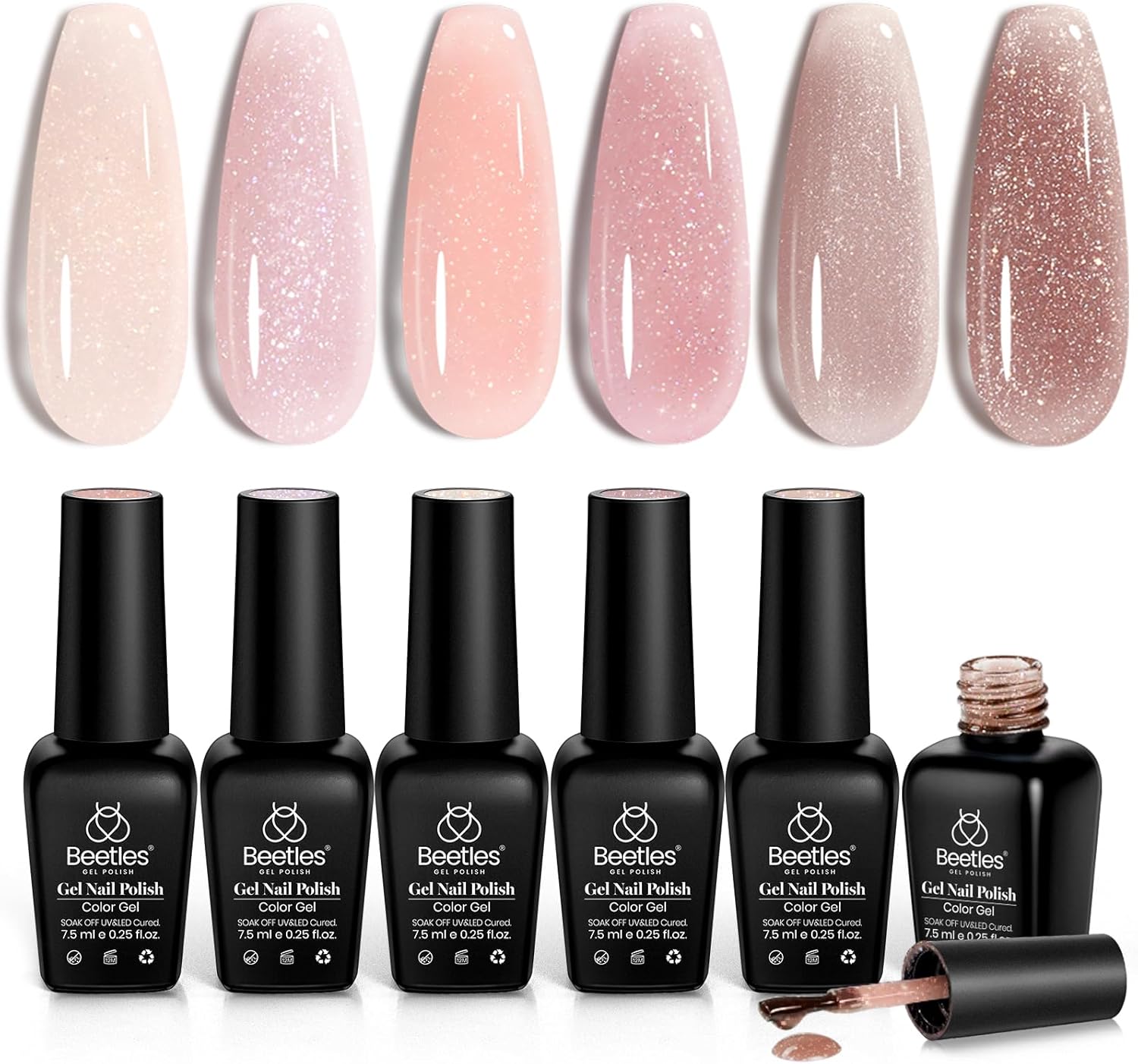 Beetles Jelly UV Gel Nagellak – 6 Kleuren Flikkering Glitter Nagels Dame met Dromen Transparant Roze Beige Kleur Gellak, Uv-Lamp Nodig Diy Lente Nail Art Manicure