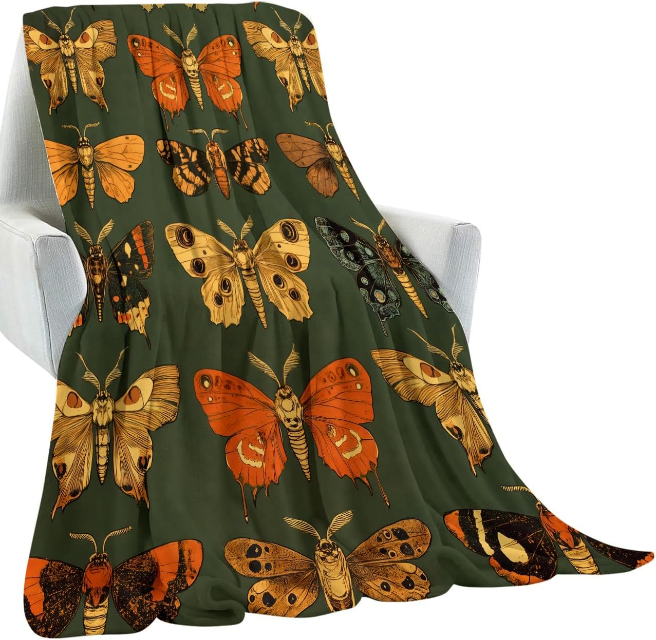 Vintage Moth and Butterfly Blanket Gifts for Kids Women Adult Girls,Insect Art Deep Green Retro Throw Blankets,Soft Comfy Lightweight for Home Couch Bed Sofa Boho Decor 50x60in - Image 4
