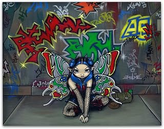 Strangeling Camouflage - Goth Decoration Gothic Home Bedroom Decor Aesthetic, Cottagecore Weird Witchcraft Art Prints, Surreal Graffiti Fairy Urban City Painting, 11x14 Unframed Fantasy Print Poster