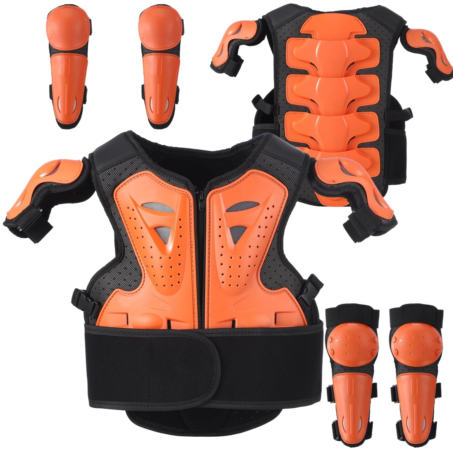 Protezioni Motocross Bambino con Pettorina, Ginocchiere e Coudiere, Giacca Protettiva Regolabile per Giovani Rider, Adatta a Dirt Bike, Bici, Skateboard e Attività Outdoor