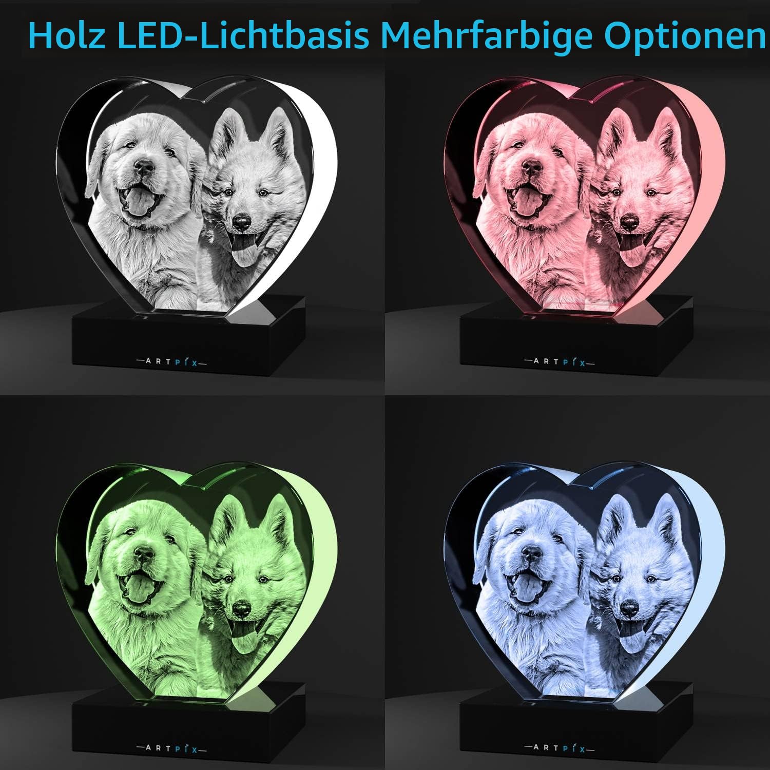 ArtPix 3D Glasfoto, personalisiertes Geschenk mit Ihrem eigenen Foto, 3D-Laser-geätztes Bild, graviertes Herzkristall, Erinnerungs-Geburtstagsgeschenke für Mama, Papa, Männer, Frauen