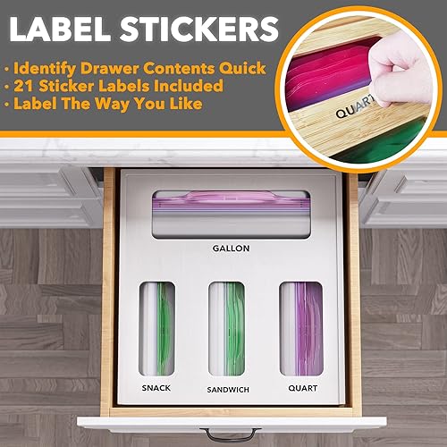 Miniatura 25 de SpaceAid Organizador de bolsas para cajón de cocina, bambú, apto galón, cuarto de galón, sándwiches y aperitivos, para bolsas de distintos tamaños