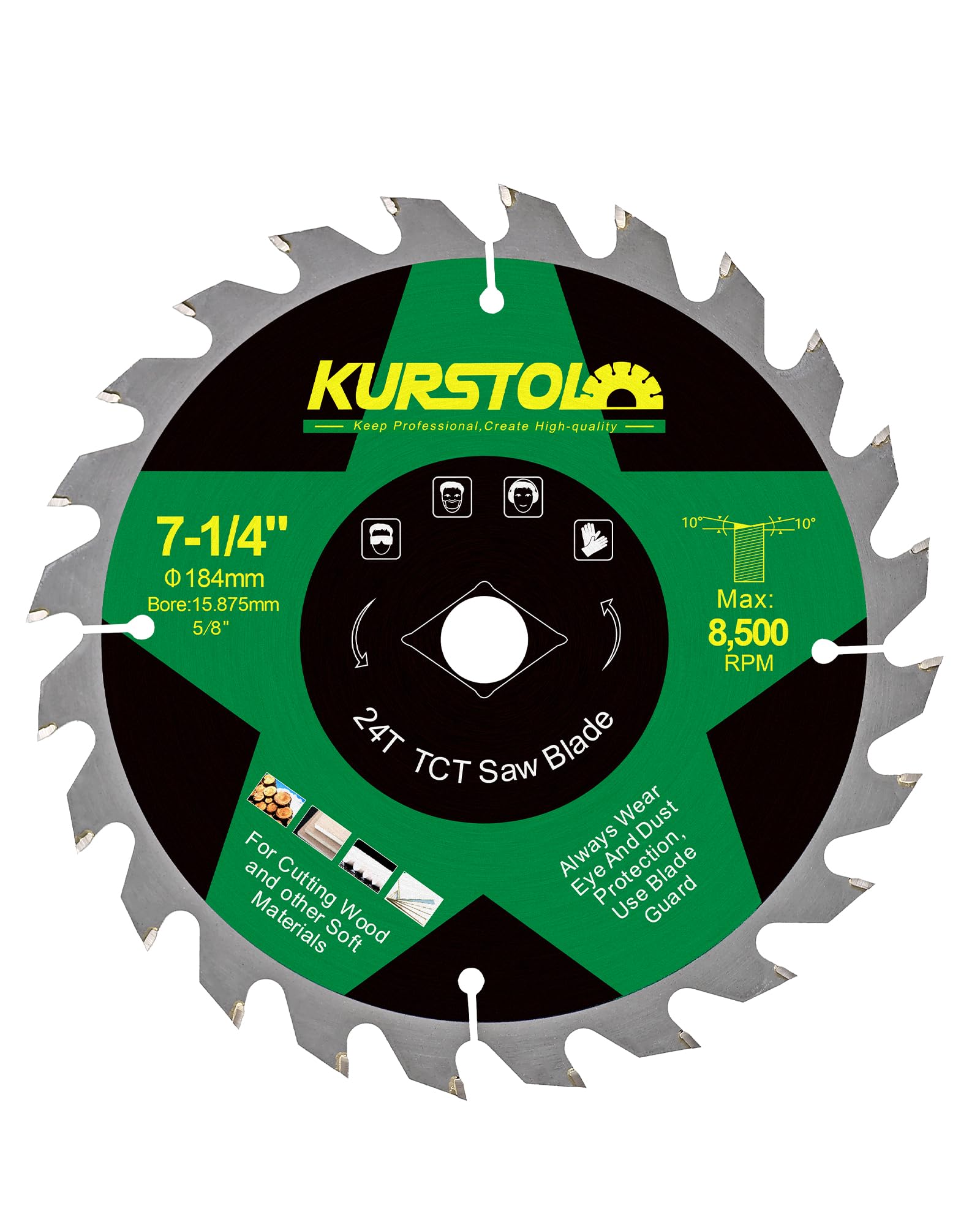 KURSTOL Wood Circular Saw Blade - 184 x 15.875mm 24 Tooth TCT Cutting Blade for Wood, Plastic, Plywood, Particle Boards, Multilayer Boards