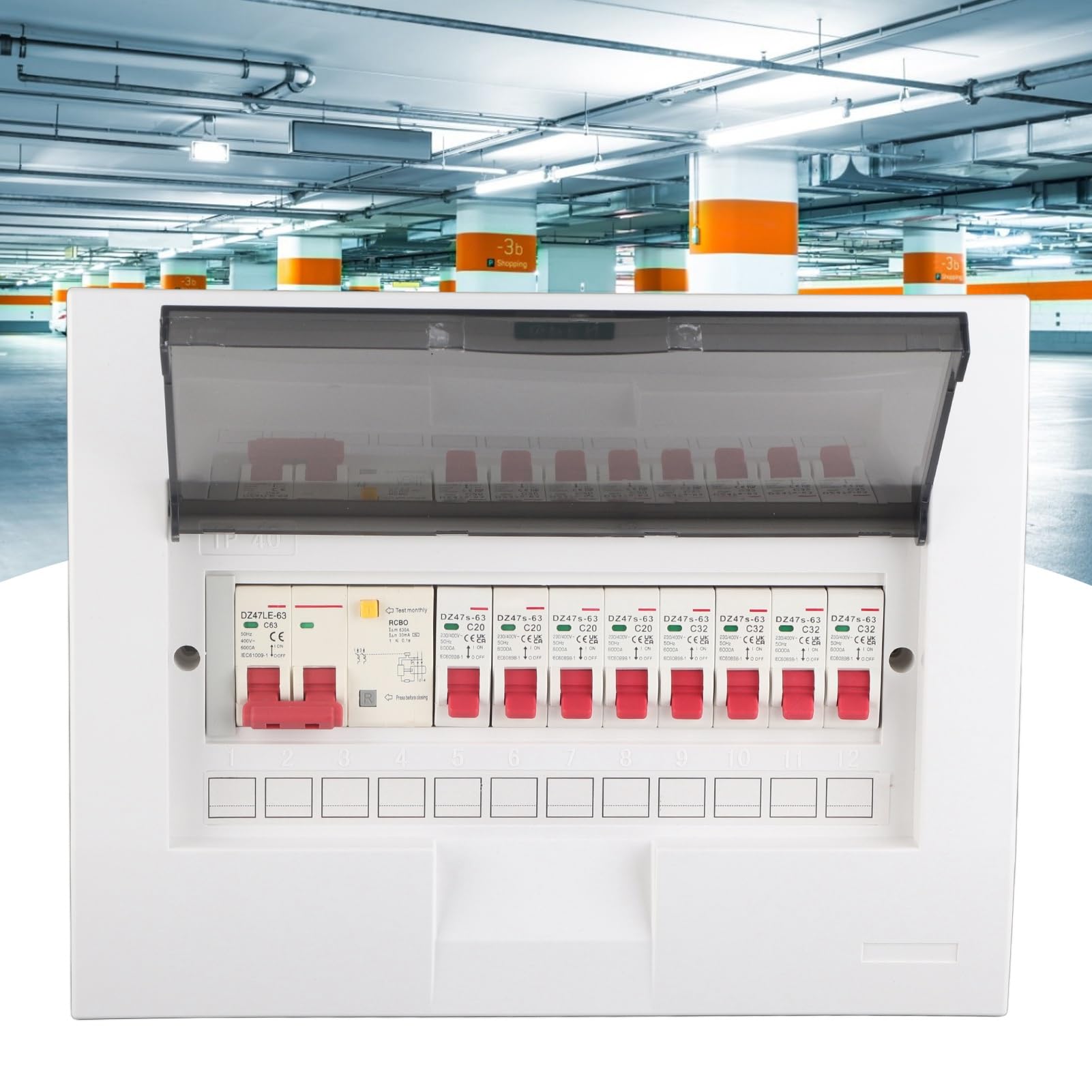 Elegante Caja de Distribución Interior con 8 Vías y Protección contra Fugas 2P, Ideal para Dependencias y Garajes, Fabricada en Plástico Ignífugo, 63A 230/400V