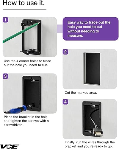 Miniatura 4 de VCE Soporte de montaje de bajo voltaje (1 banda, paquete de 5) para placa de pared de una sola banda, cables de teléfono, cables de red, HDMI,