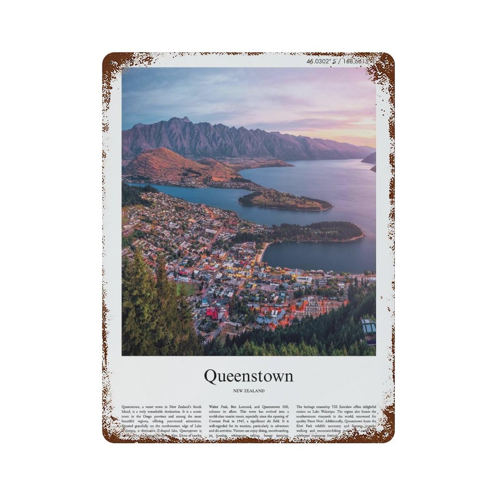 xiaoxiaoshen Queenstown New Zealand City Scenery Wall Decor Art Metal Tin Poster Modern Home Decor Art Home Bar Shop Decorations Vintage Sign 40x30cm