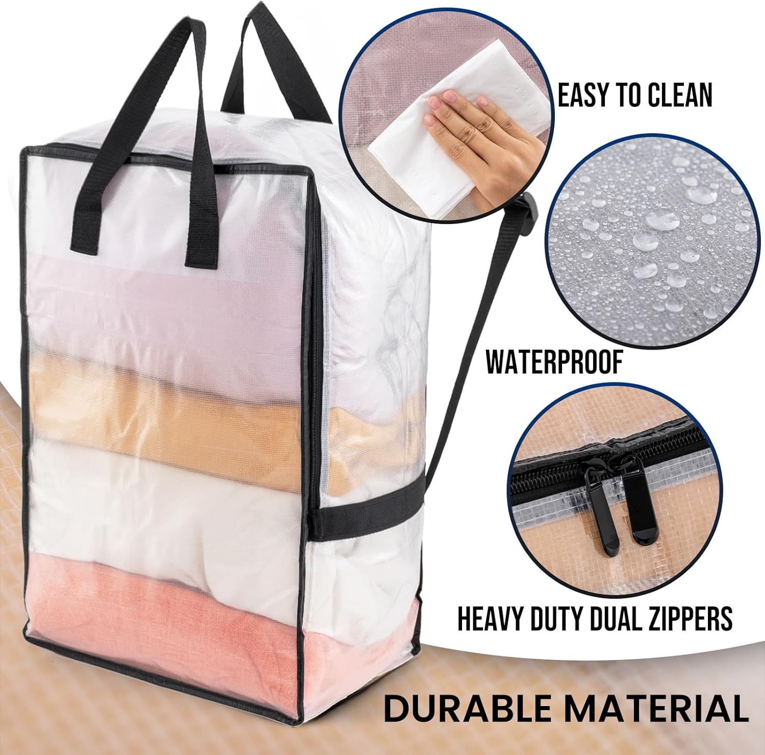 TAILI 2 Pack Clear Moving Bags w/Adjustable Backpack Straps, Moving Supplies, Moving Boxes Alternative, Heavy Duty Storage Totes for College Packing, Camping Backpack for Travel, Dorm, Laundry - Image 7