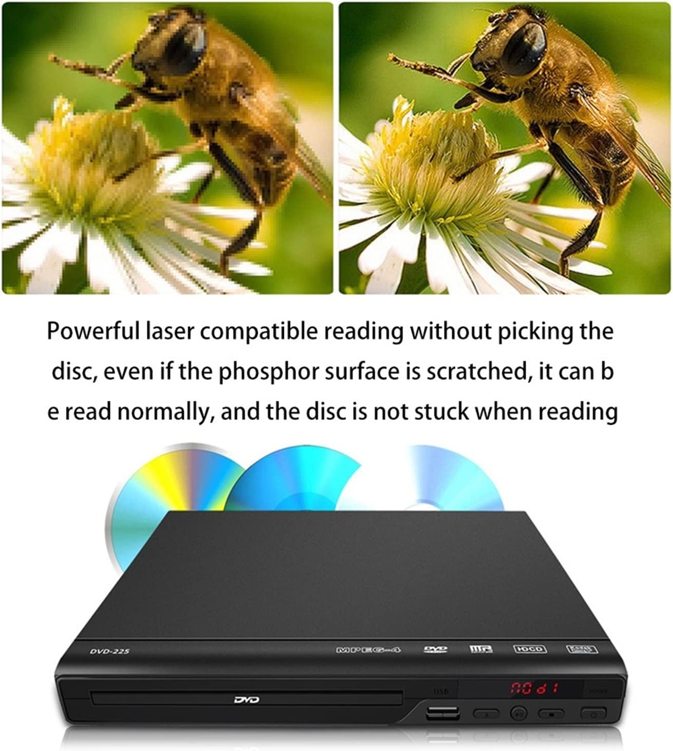 Portable DVD Player DVD Player Home DVD Player with AV Cable for TV Multi Region DVD Player with Remote Control Mobile DVD Player for Kids