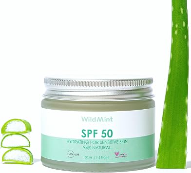WildMint SPF 50 Face Sunscreen for Baby & Sensitive Skin | Hybrid Sun Cream with Titanium Dioxide | Broad Spectrum UVA & UVB High-Protection | Dermatologically Tested, Fragrance-Free & Hydrating 50ml