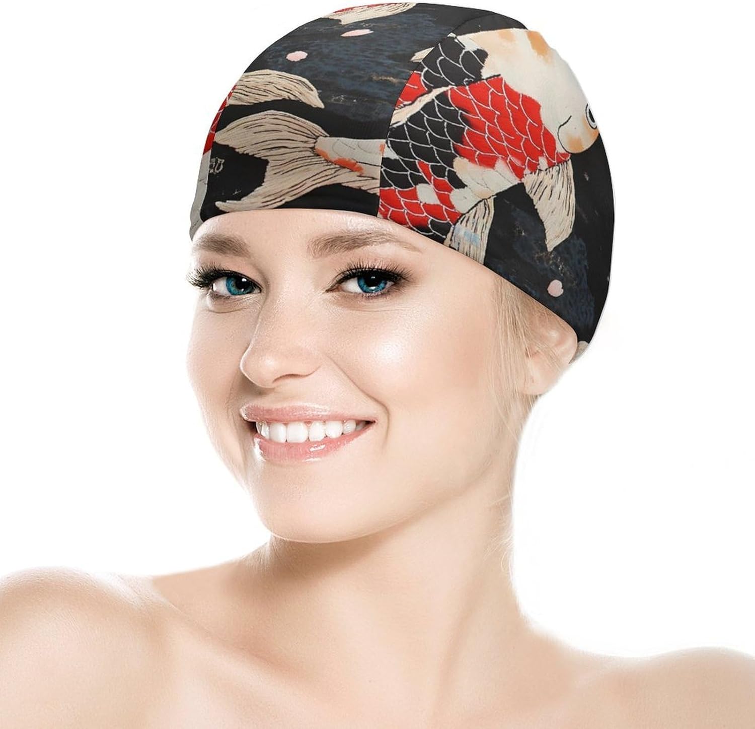 Japanese Fishes Japan Red Sun Womens Swim Cap for Men Adult Swimming Hat Curly Short Medium Long Hair