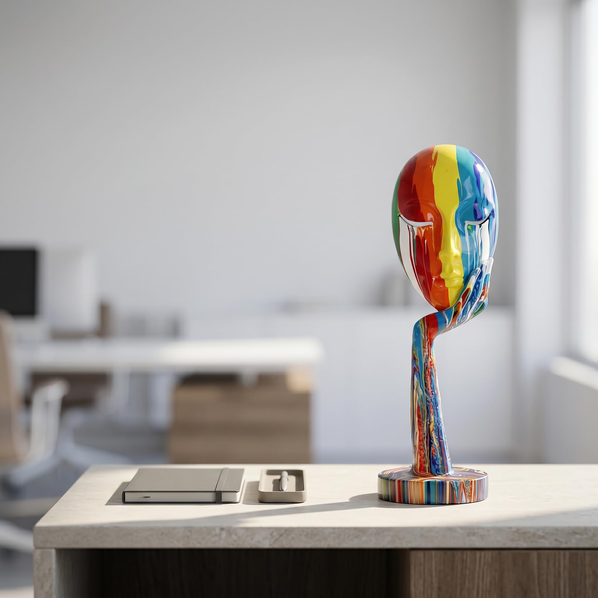 suruim Schlichte kreative Bunte Frauengesichtskulptur Denkerin Lady Skulptur abstrakte Charaktere Handwerk Ornamente Home Office Wohnzimmer Arbeitszimmer Dekorationen (groß 39 cm)