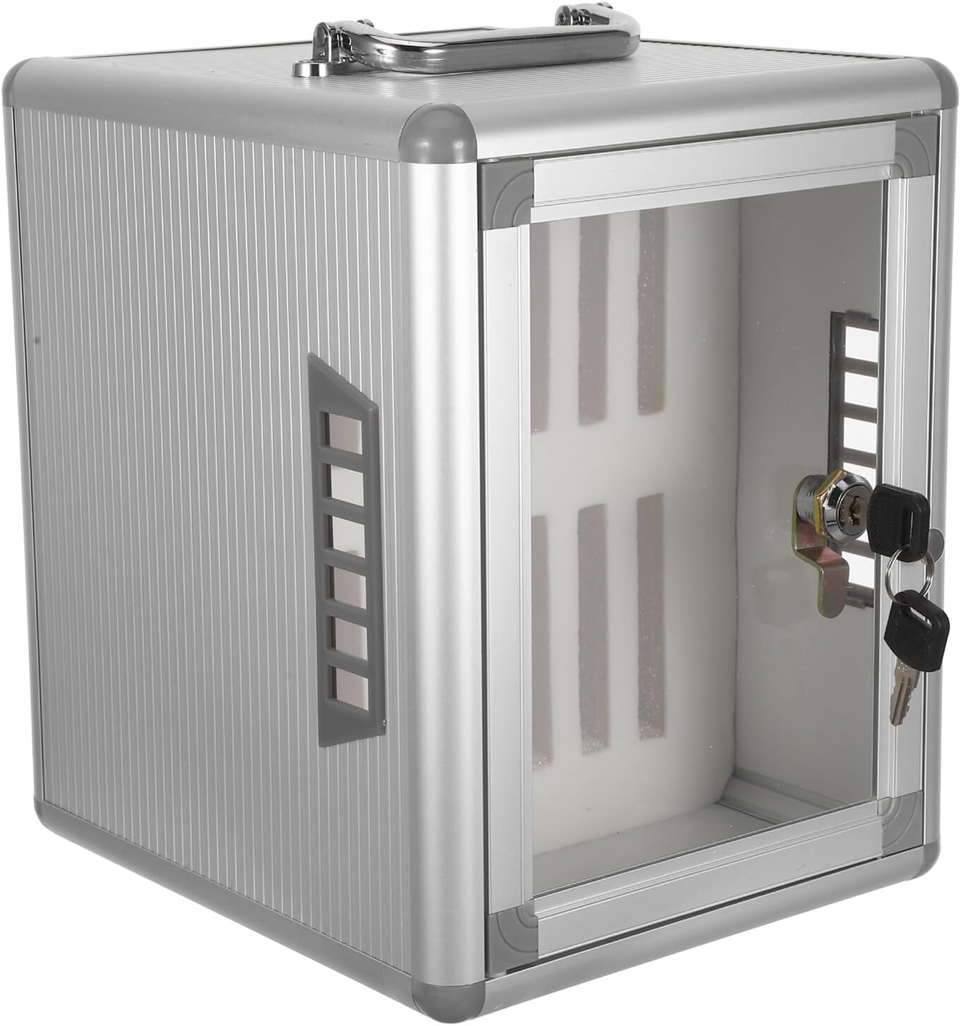 Phone Storage Cabinet Locker Box for 12 Phones with Lock and Heat Dissipation Holes Silver Cabinet for Office Classroom and Meeting Use