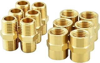 Gasher 12PCS Metals Brass Pipe Fitting, Hex Nipple Brass Tone, 1/8