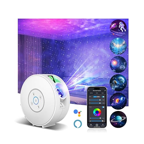 Smart Star Light Projector,Galaxy Projector with 6 Projection Slide,Smart APP & Voice Control Rotatable Galaxy lamp with 24H Timer and 37 White Noises Cloud Light Gift for Kids Room Decor(White) - White APP Contro