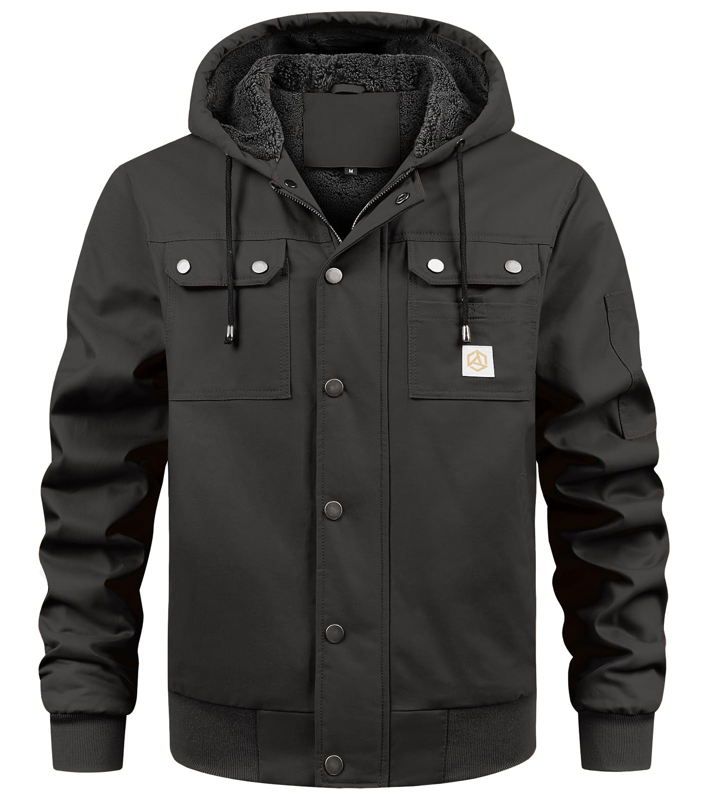 CARWORNIC Chaqueta con capucha para hombre, chaqueta de invierno, forro polar, de algodón, cortavientos, informal, chaqueta de trabajo