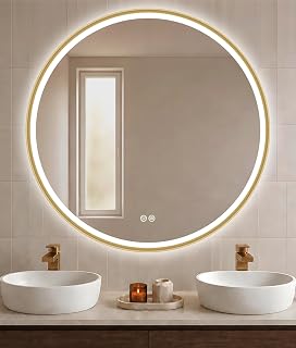 S'bagno Badspiegel mit Beleuchtung 90cm, Gold Aluminiumrahmen