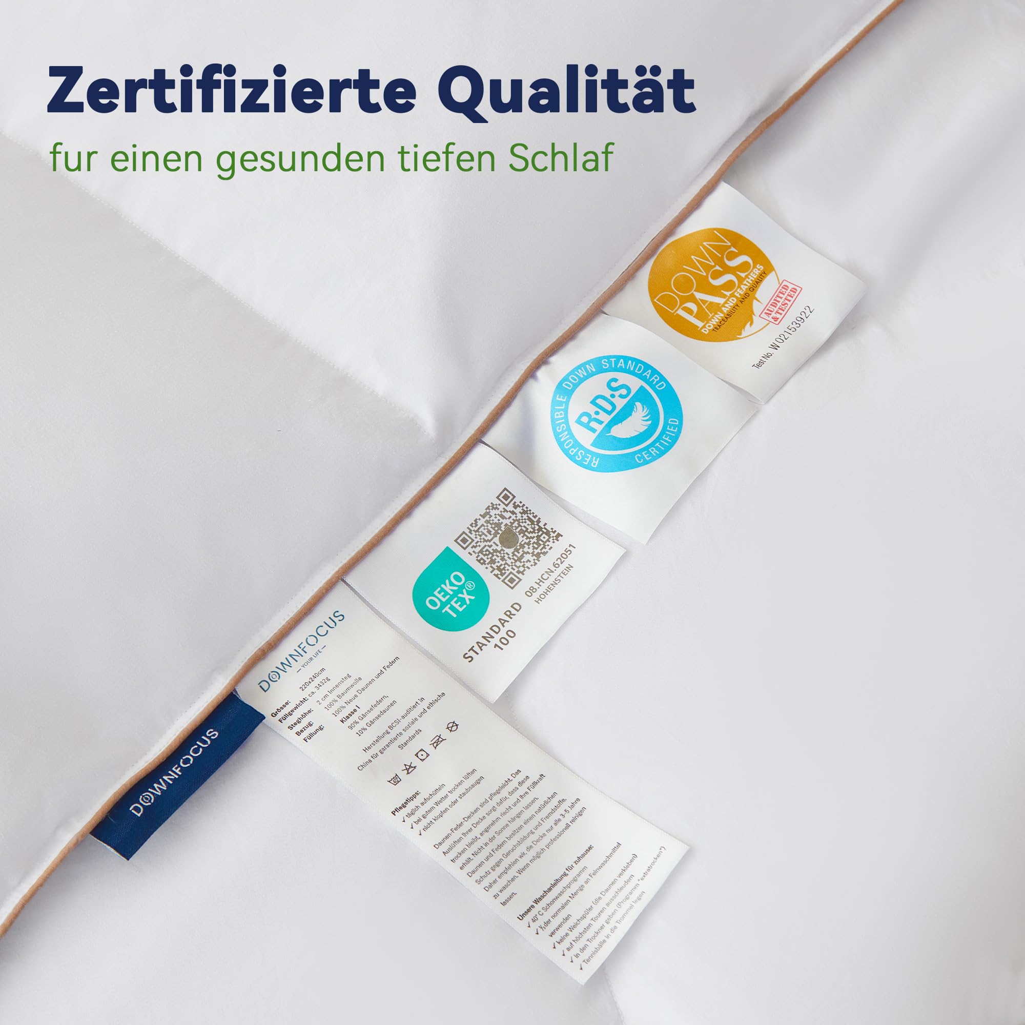 Komfort Bettdecke 220x240 | 100% Weiche Federn & Daunen | Oeko-Tex, RDS Zertifiziert für Tierwohl | Ganzjahres Federbett Daunendecke 240x220cm Bezug aus 100% Baumwolle