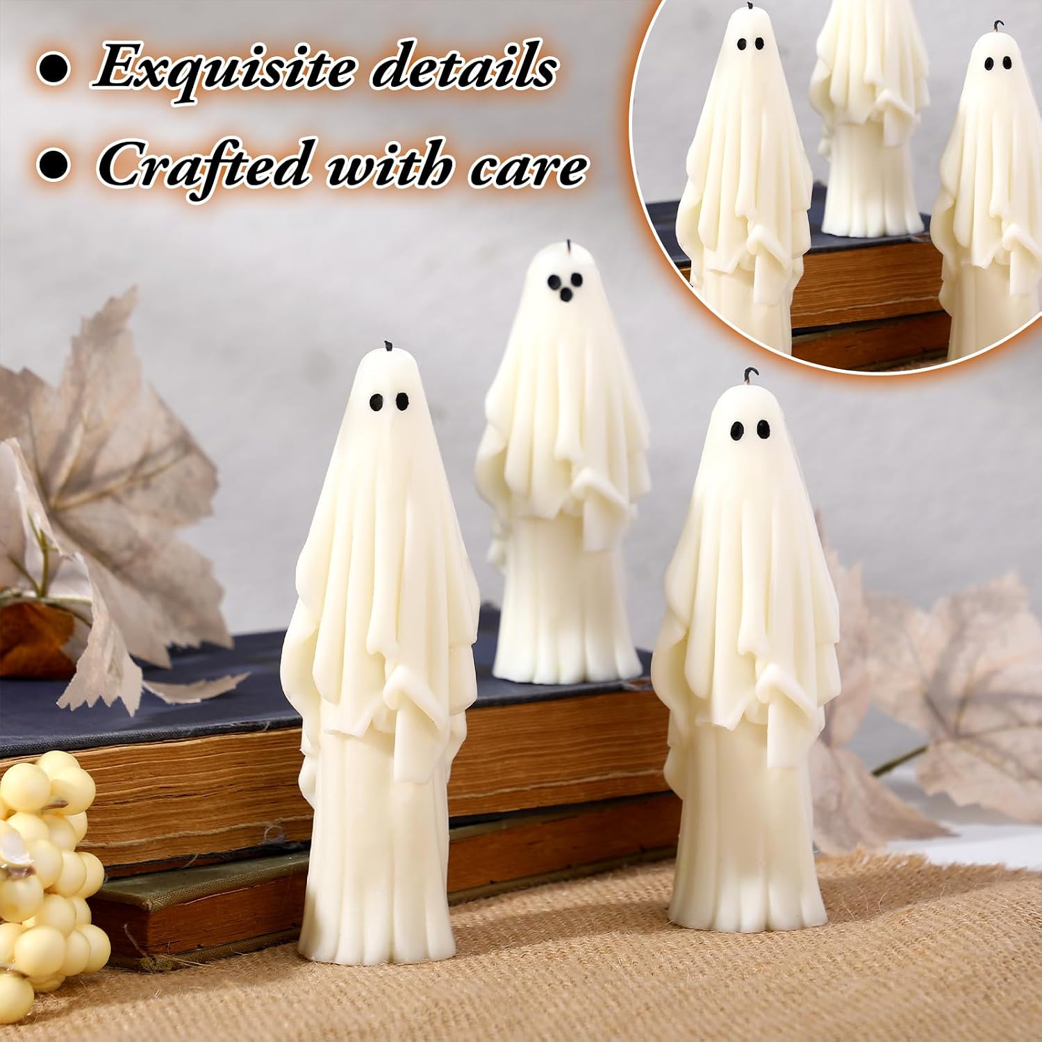 Nuanchu 3 Pcs Halloween Ghost Candles, 3 Sizes Spooky Home Decoration