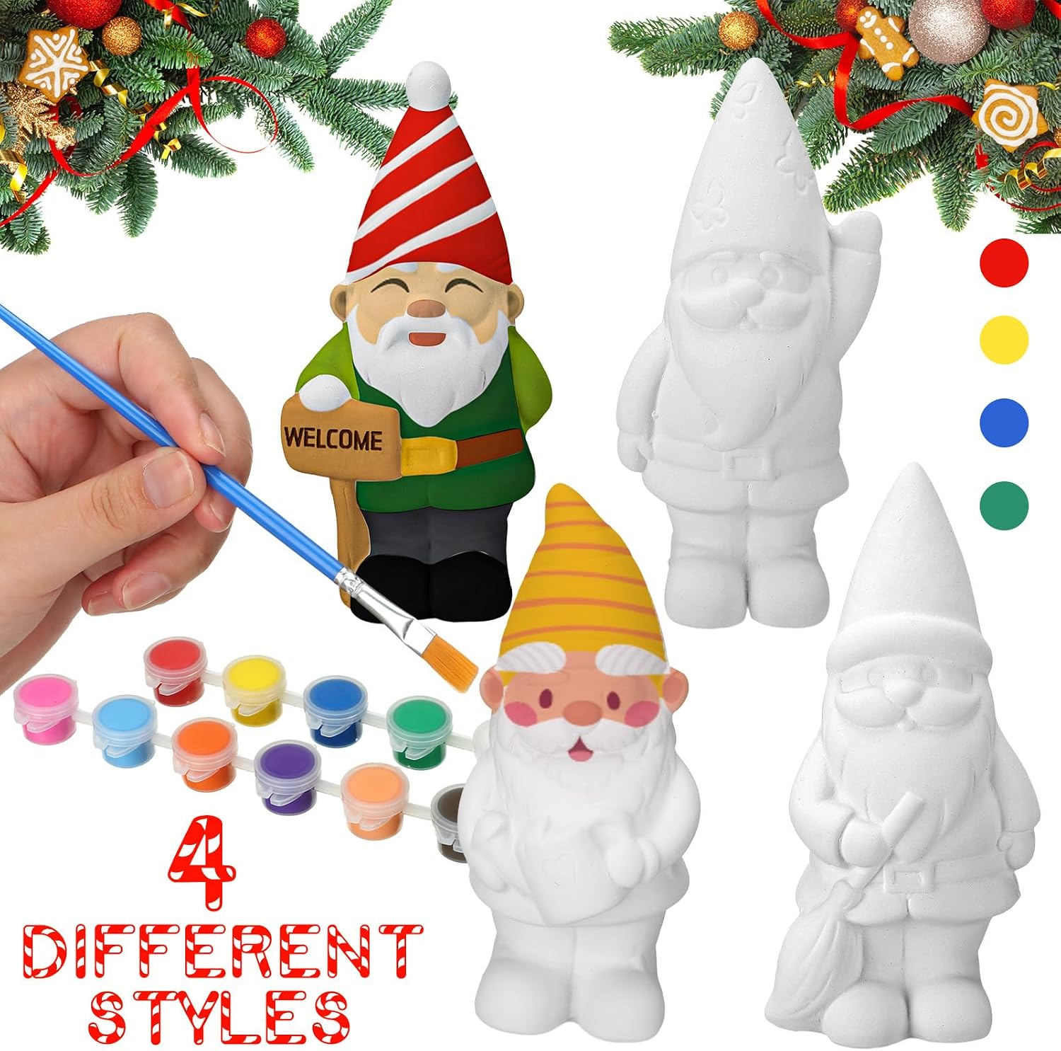 Barydat 4 Sets Spring Ceramic Gnomes to Paint Ready to Paint Your Own Gnome with Brush 5 Inches Arts Crafts for Adults Xmas DIY Figurines Kit