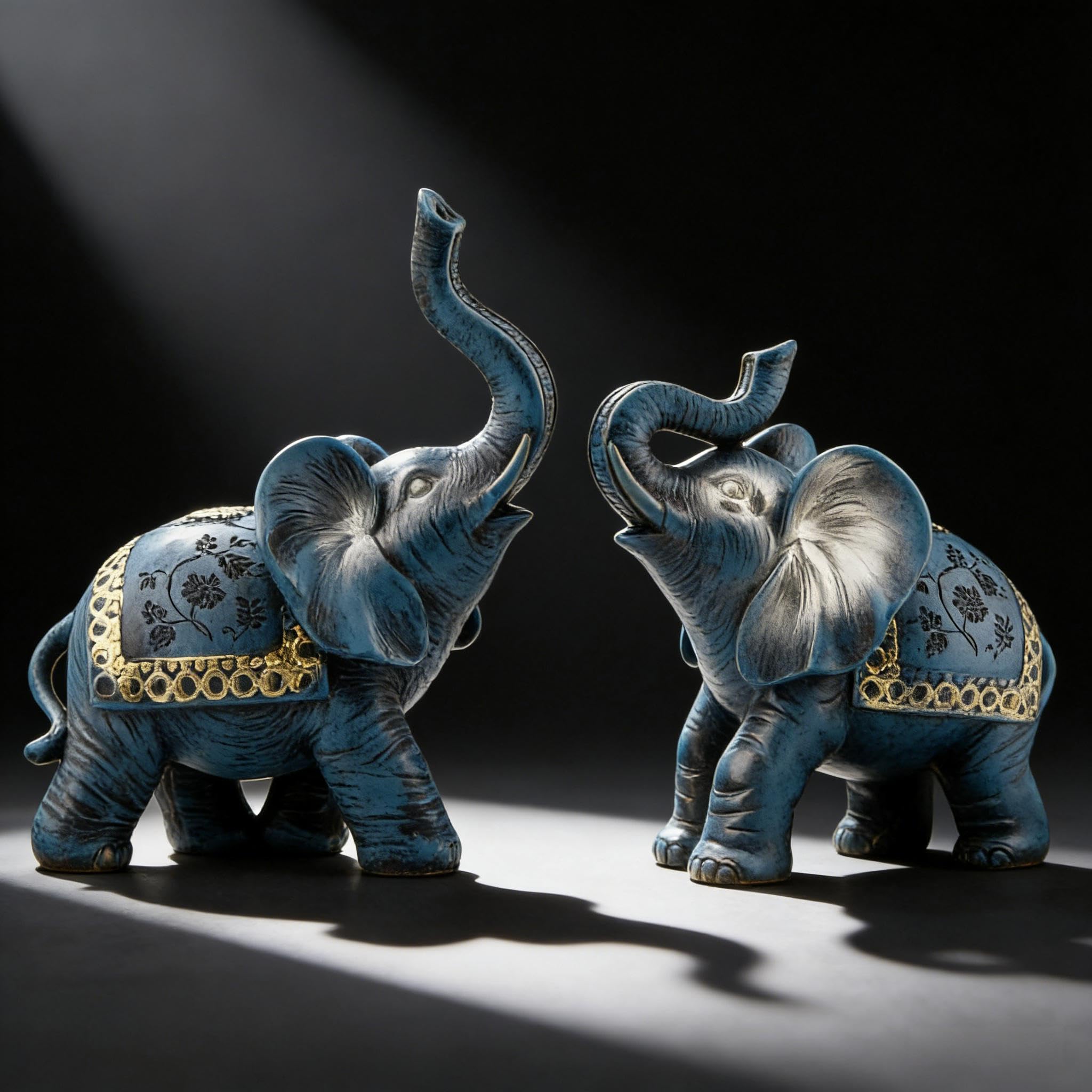 Wisifayardin Blue Thai Couple Elephants Figurines Statues Elephant with Trunk Up Gifts for Desktop Decoration Home Crafts Ornament