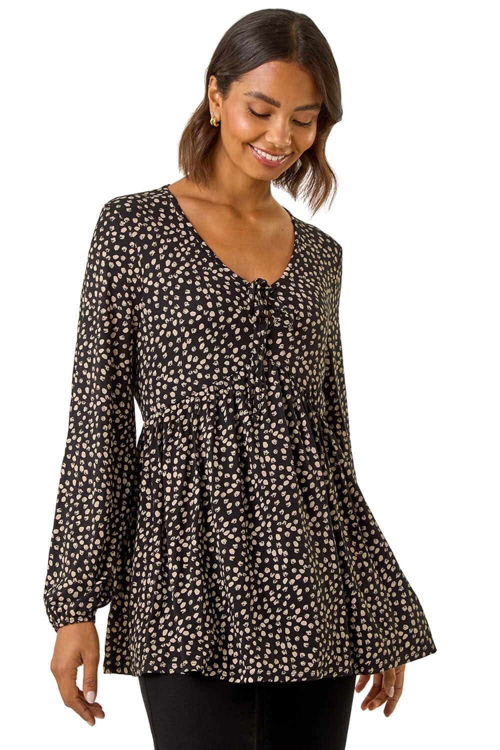 Roman Women's Black Printed Snit Jersey Top Size 12