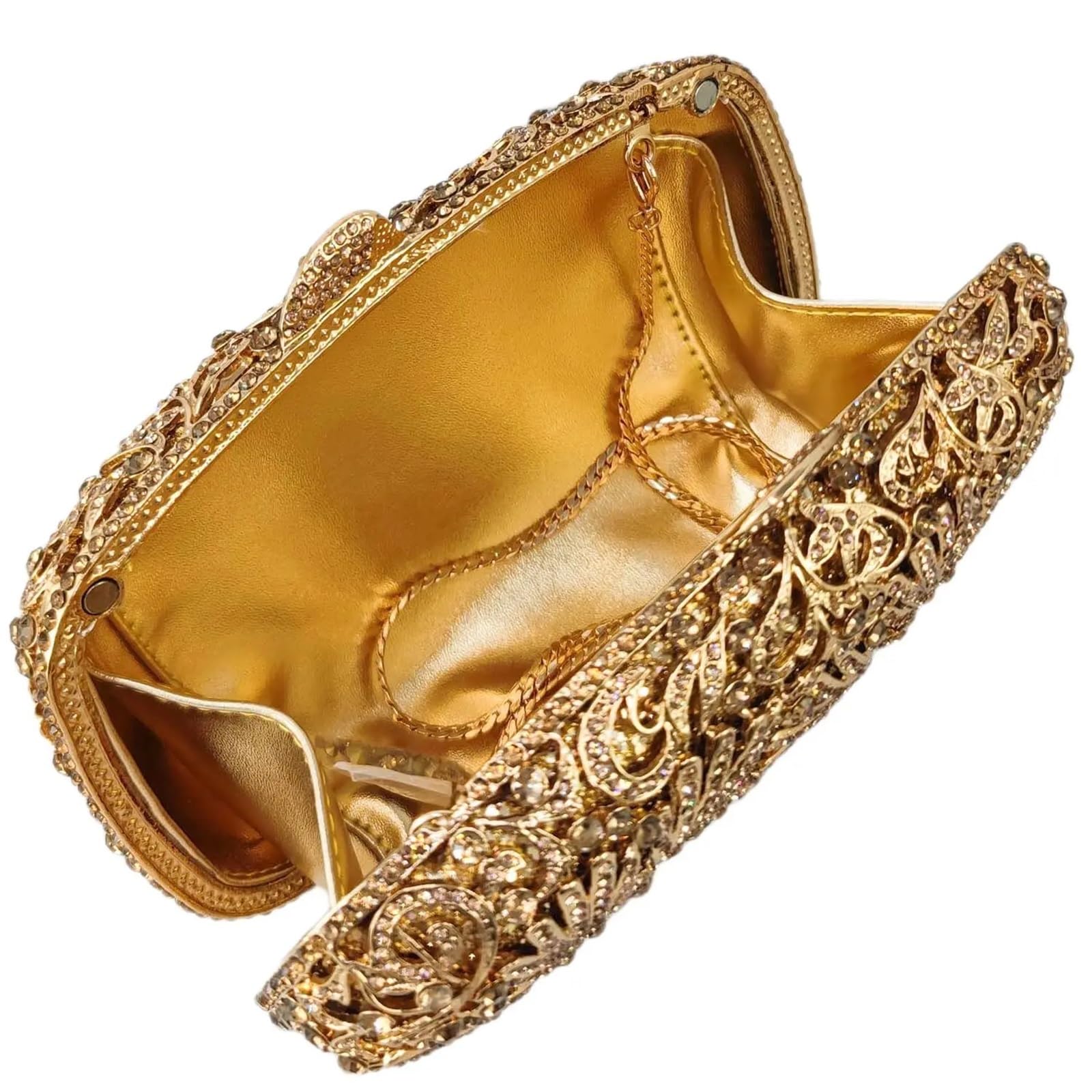 Borsa a mano da donna con fiori e cristalli, minaudière dorata, borse sera strass for matrimoni feste Per Sposa, Ballo, Cocktail, Festa