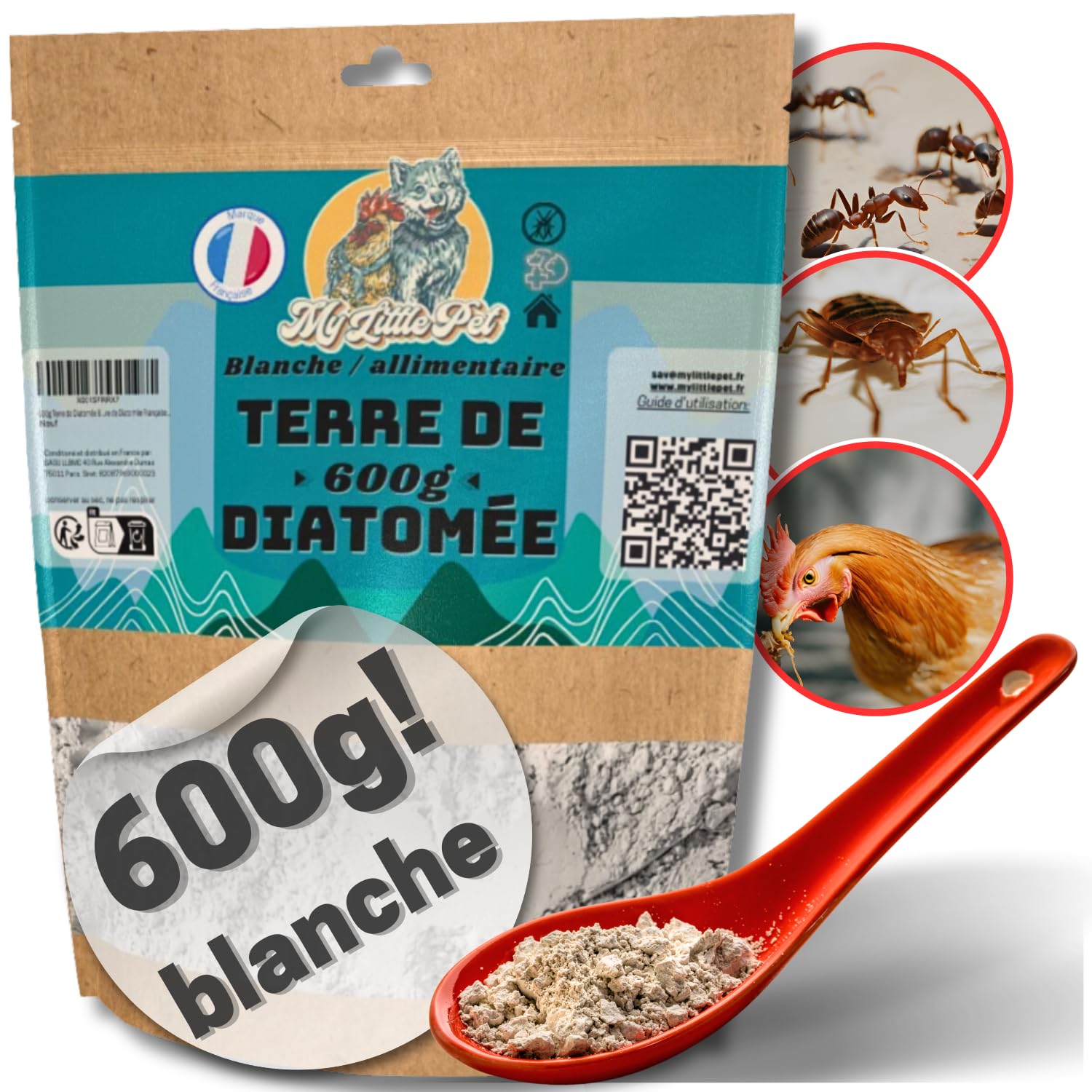 Terre de Diatomée Alimentaire Blanche | Seau/Souffleuse & Doypack disponible | Terre de Diatomée Punaise de Lit | Poudre de Diatomée Cafard (Doypack 600g)