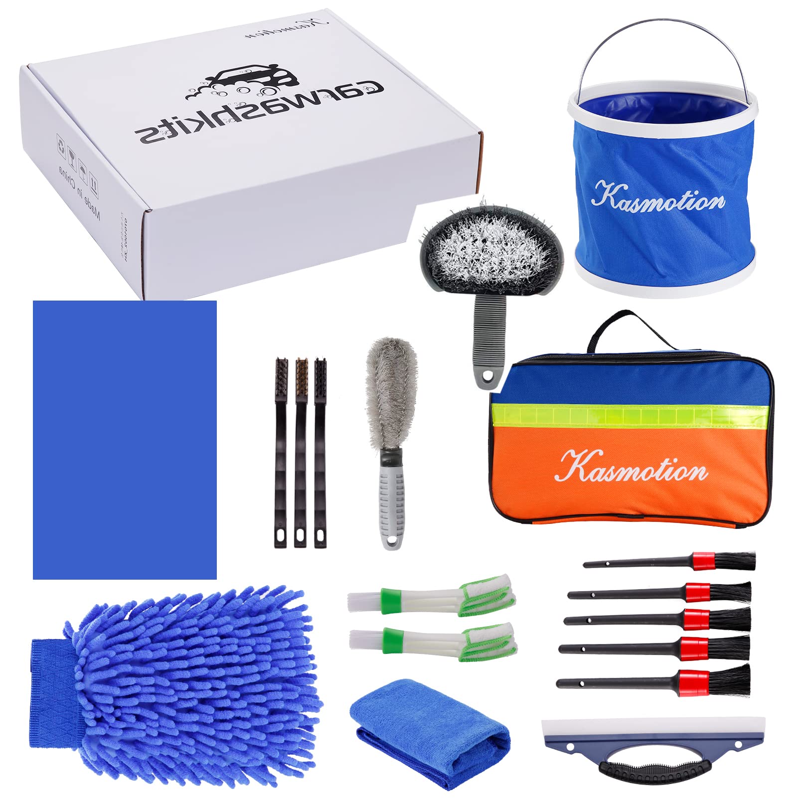 Kasmotion Car Wash Kit, 18 Pcs Car Cleaning Kit Interior Detailing and