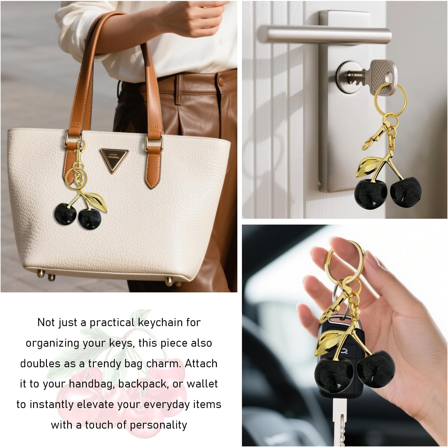 AXEN Cherry Keychain Bag Charms For Handbags Purse Women Gift Ideas - Image 2