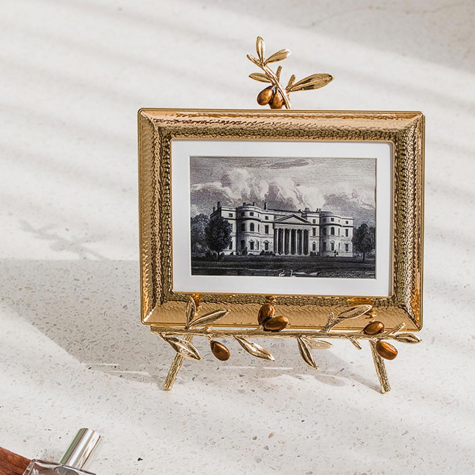 6 cali styl retro artystyczna ramka na zdjęcia, metalowa rama, europejski ornament dekoracyjny, wzór liści gałęzie 3D złota