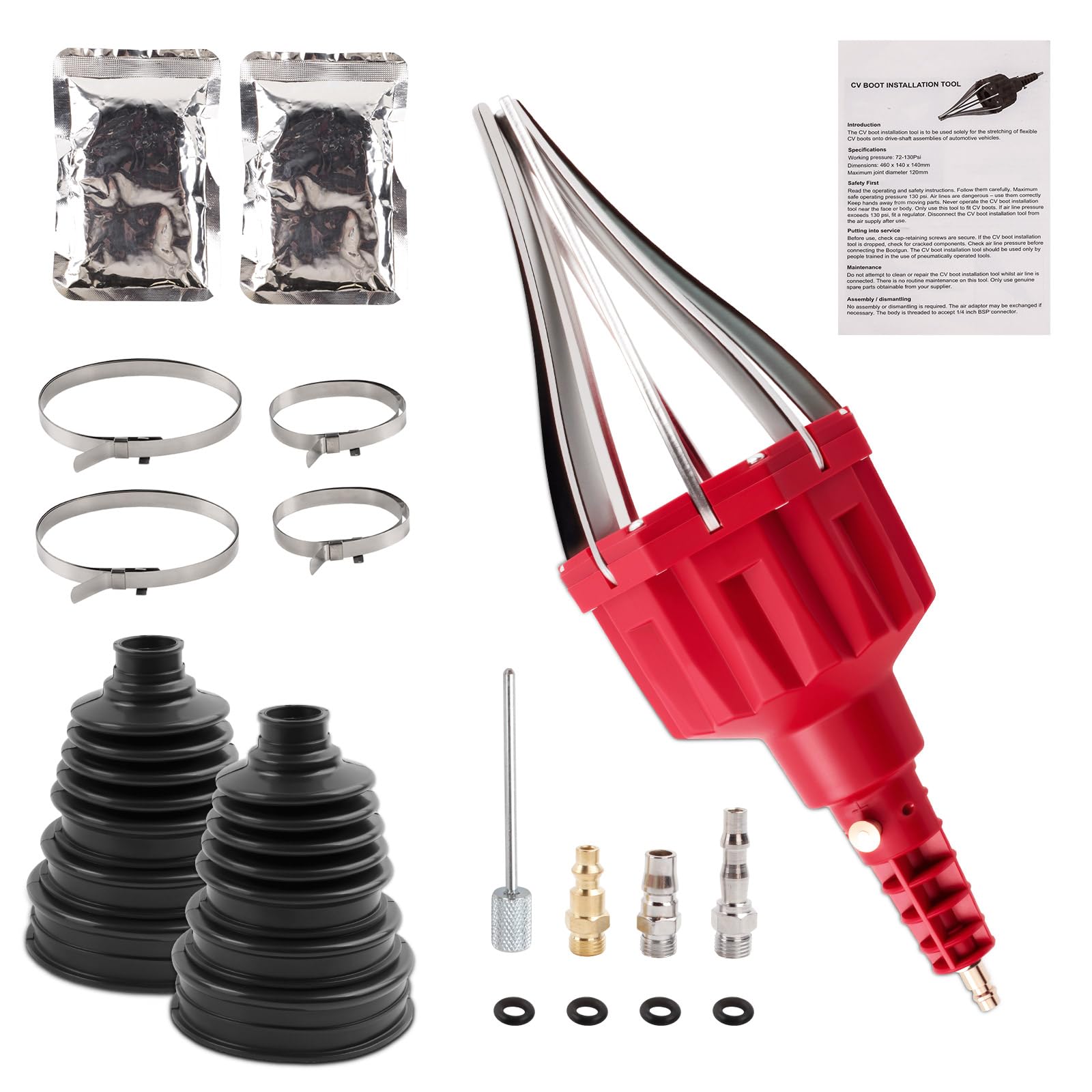 Photo 1 of Upgrade Universal CV Joint Boot Installation Tool Kit w/ 2 CV Boots, Fits 26mm-34mm Shafts, Premium Silicone, Seals Out Dirt & Moisture, w/Stainless Steel Clamps, For Cars/Trucks