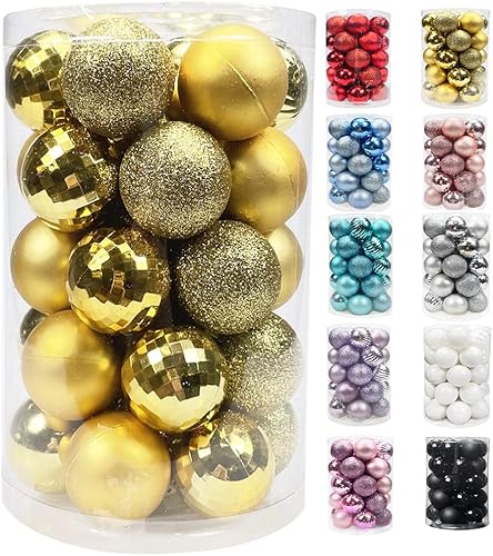 AOGU - 34 esferas navideñas para árbol de Navidad, adornos color dorado de 1.57 pulgadas, decoraciones irrompibles para árboles, hogar, fiestas,