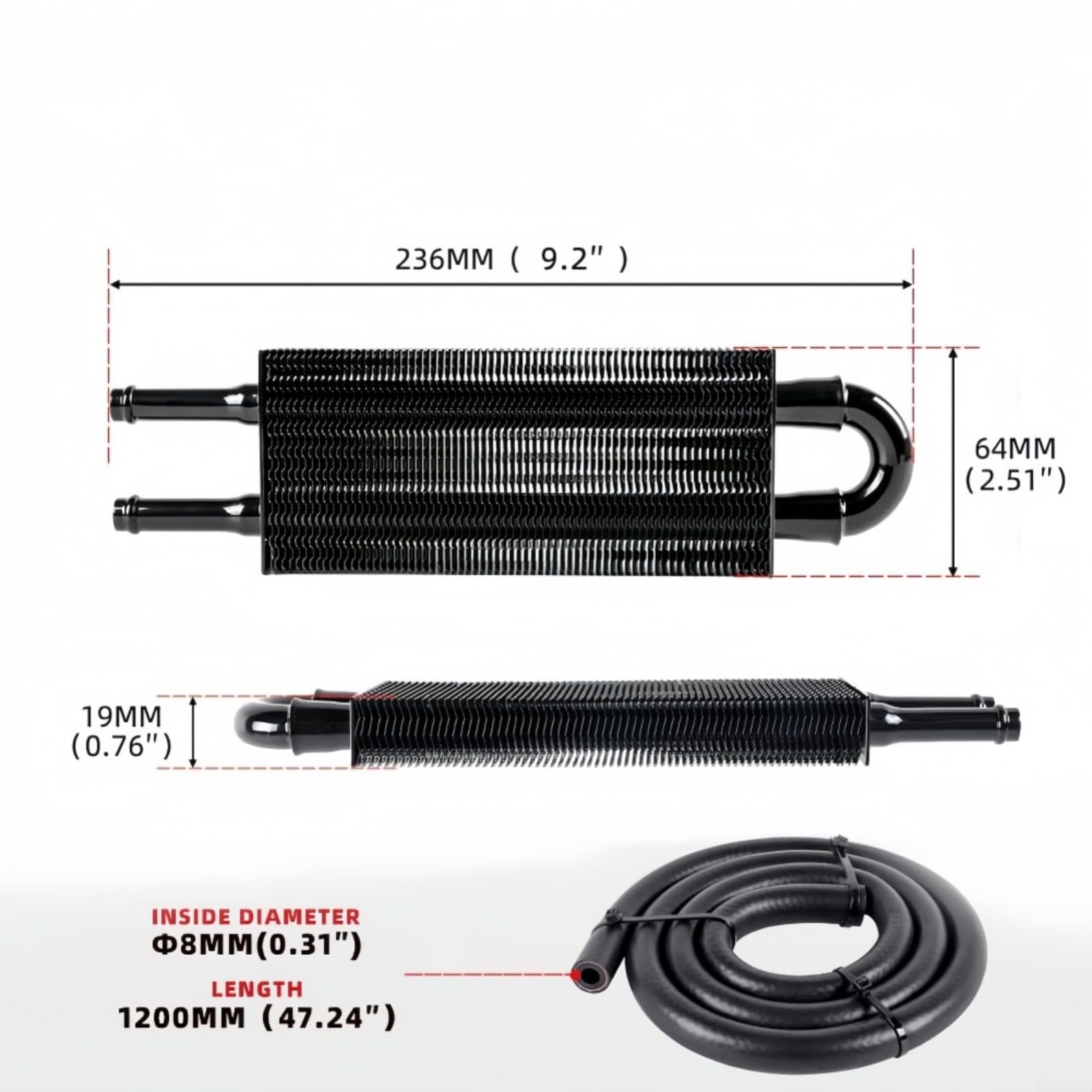 Kit de refroidisseur d'huile à transmission 2 passes de 0,6 cm, alliage d'aluminium pour une dissipation efficace de la chaleur à haute pression et (noir)