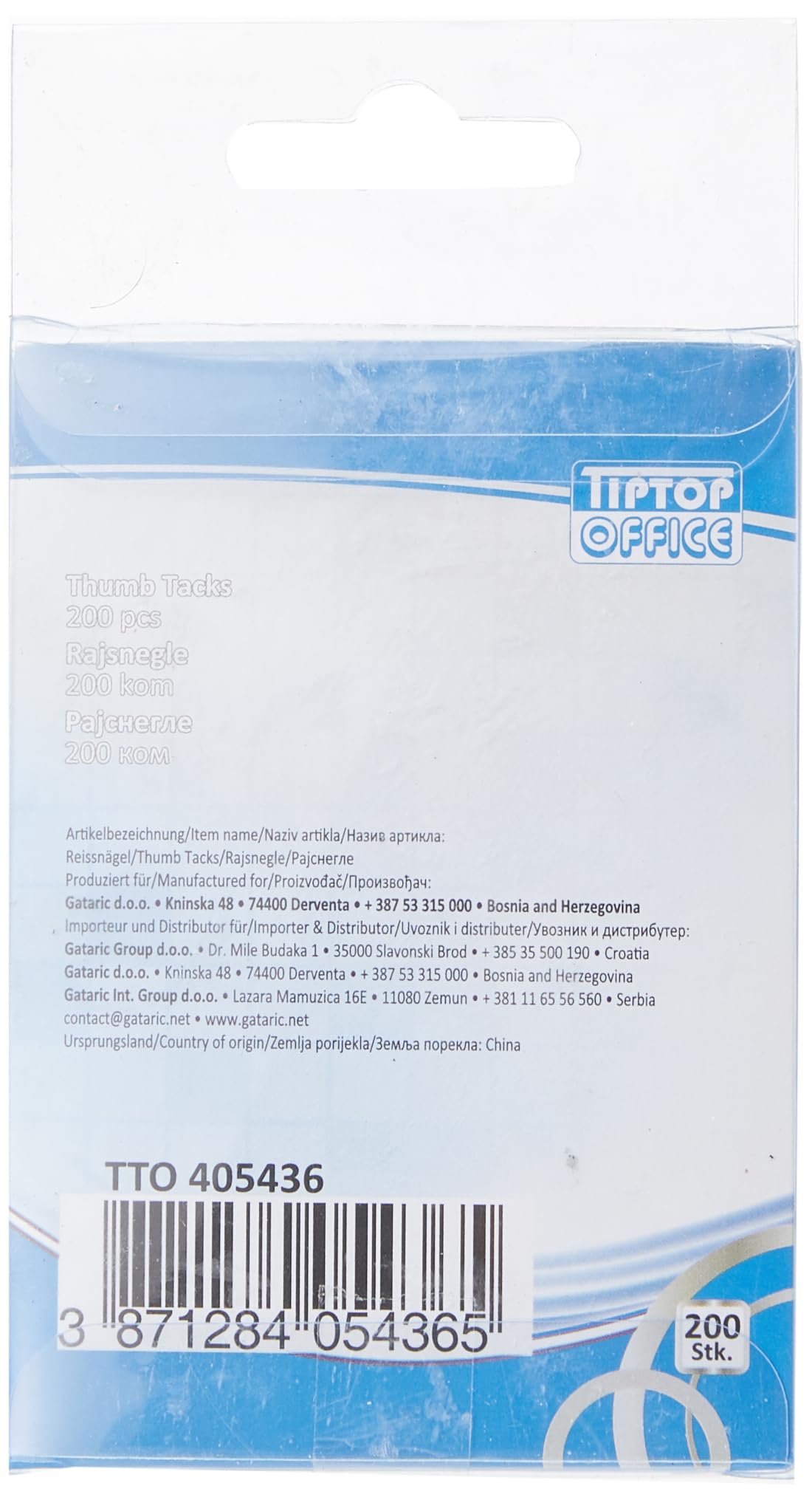 Tiptop Office 405436 405436 Pinezki, Srebrny, 11.4 x 6.5 x 1 cm, 200 Sztuk