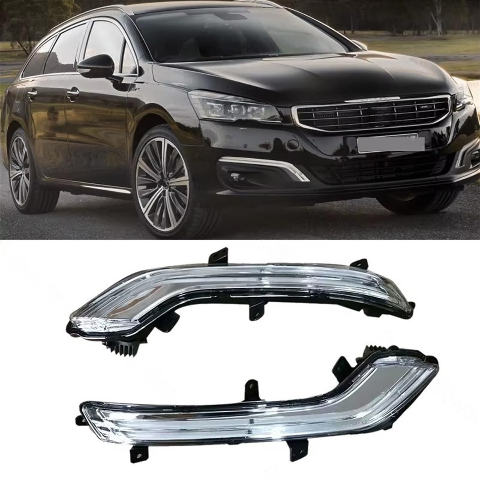 Faro para Peugeot 508 2015 2016 9809087680 9809087780 Luz LED De Conducción Diurna Lámpara Antiniebla Luz Señal De Giro DRL Accesorios para Coche Faros(B Only Right)