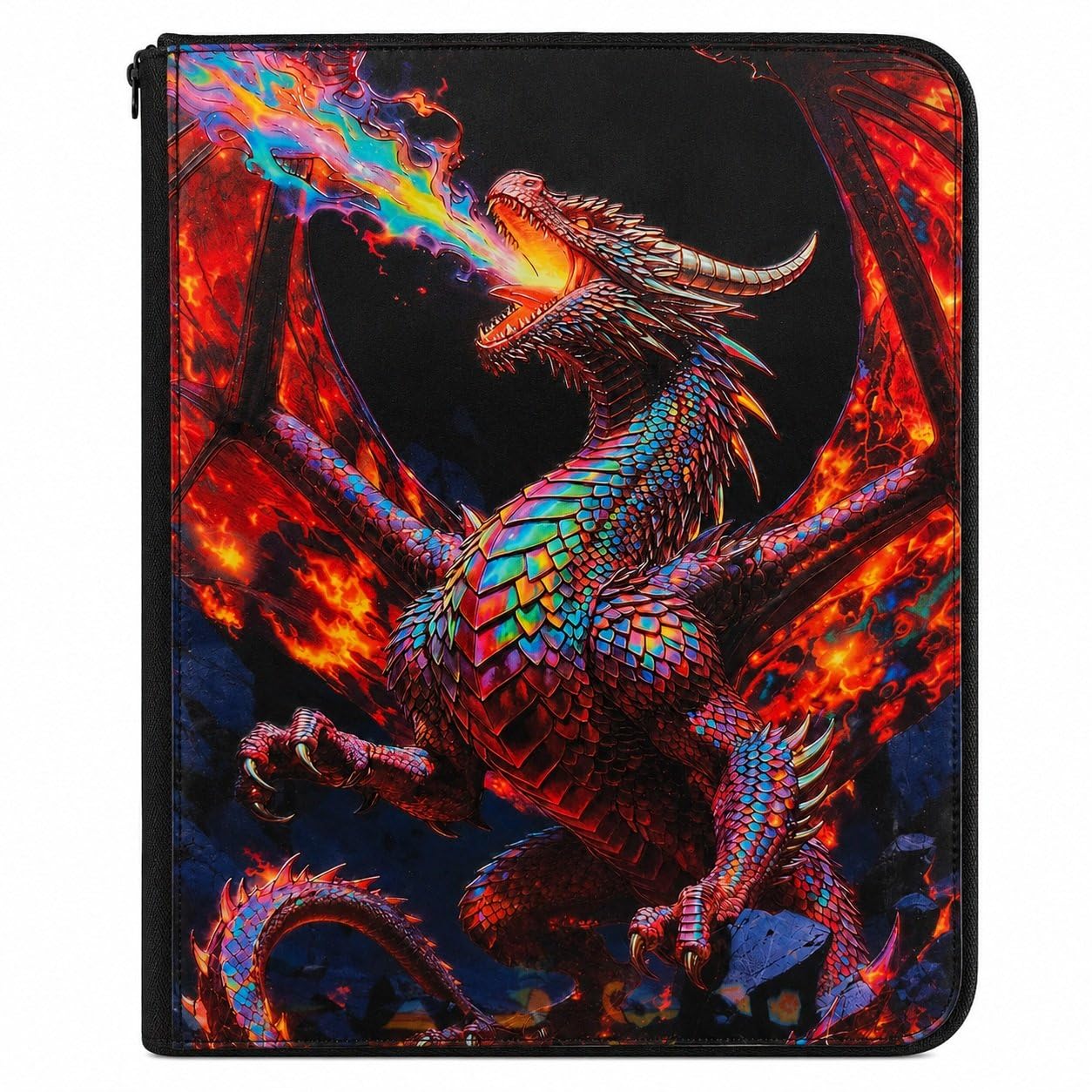 Raccoglitore per carte collezionabili cromatico Stormdrake con 9 tasche, con cerniera, 360 carte a caricamento laterale, grafica con drago in lamina arcobaleno