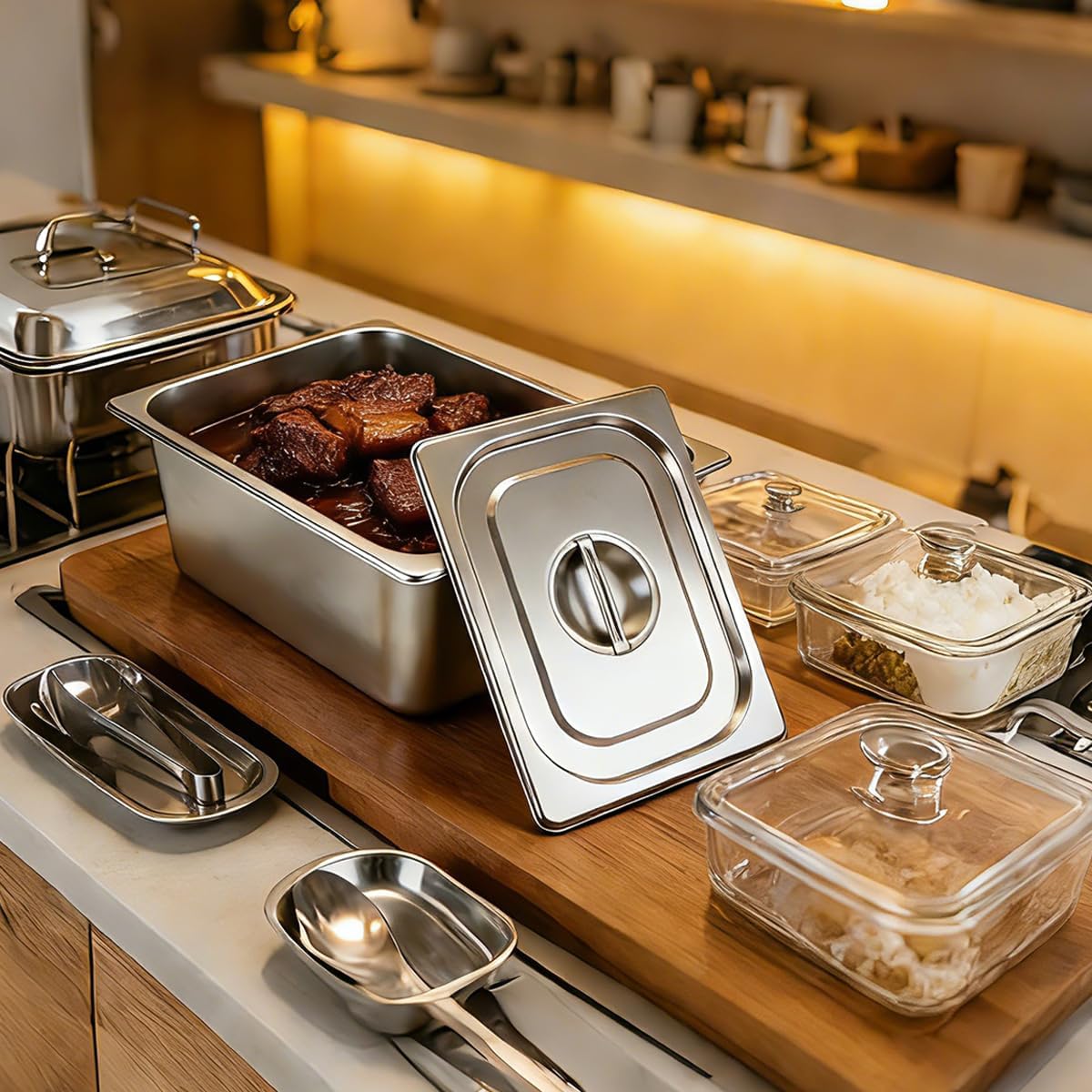 5 Pack Steam Table Pans Full Size,Hotel Pans Full Size Thicken Stainless Steel Gift Kitchen Tongs,Commercial Grade Steam Table Pans Full Size for Restaurant Commercial and Kitchen. - Image 7