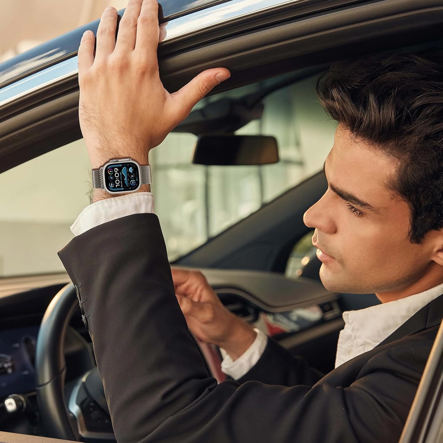 Milanese Loop Band Compatible with Apple Watch Bands Ultra 3/2/1 49mm 46mm 45mm 44mm for Women Men, Parachute-style Buckle Stainless Steel Metal Mesh Strap Bracelet for iWatch Series 11 10 SE 9 8 7 6 5 4 - Image 5