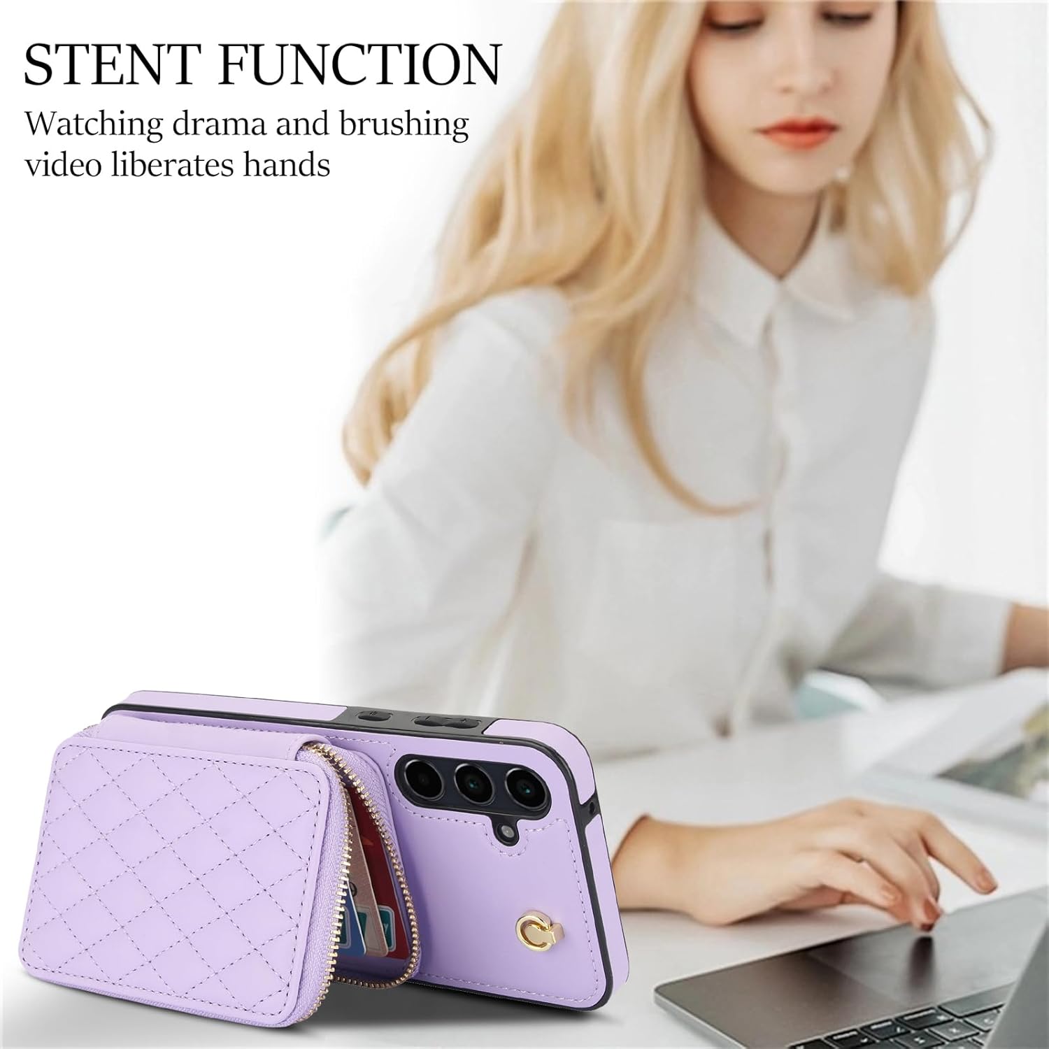 Phone Case for Samsung Galaxy A55 5G Wallet Cell Cover with Tempered Glass Screen Protector Wrist Crossbody Strap Lanyard Stand RFID Blocking Credit Card Holder Slot A 55 55A A555G Women Girls Purple