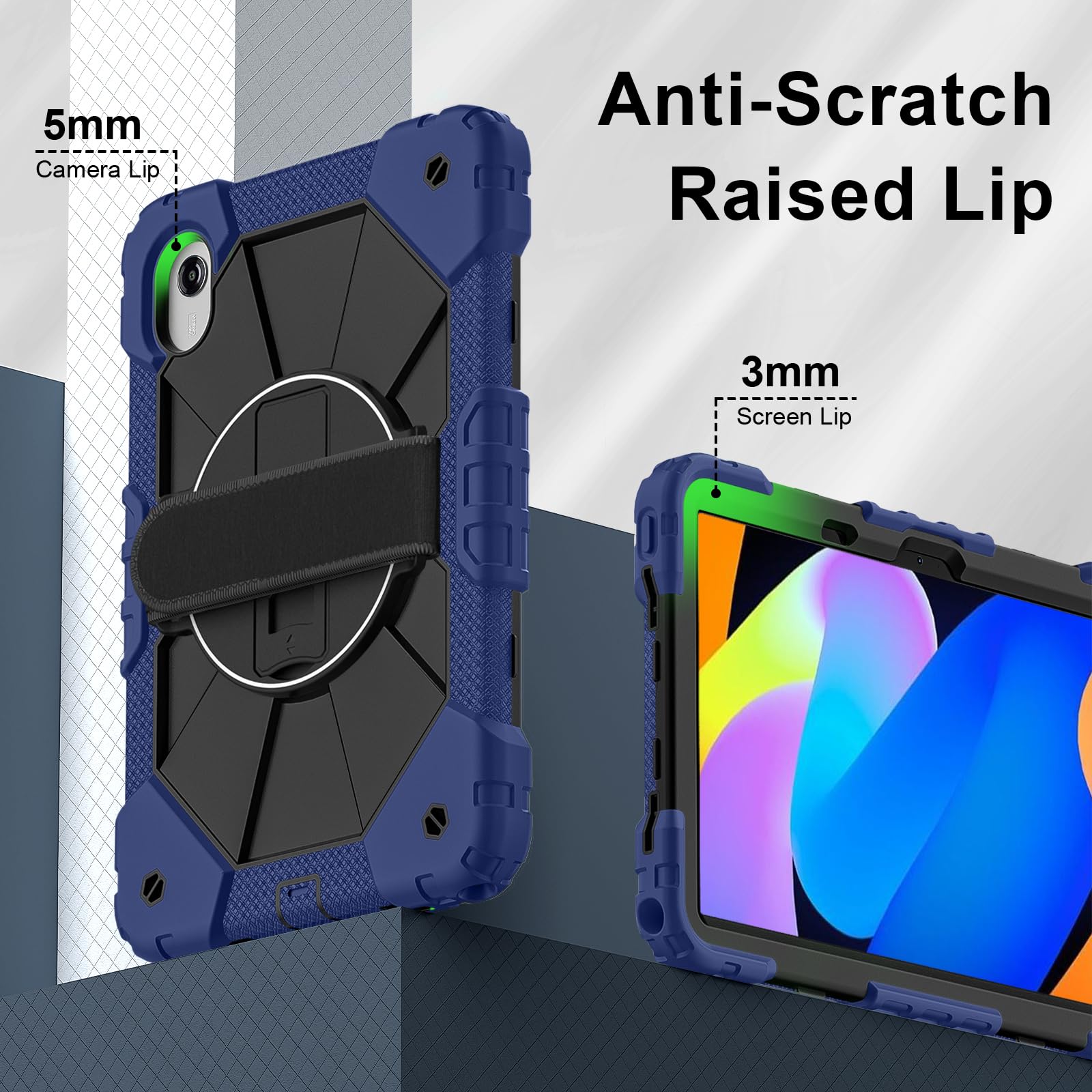 Etui kompatybilne z Motorola Moto Pad 60 Neo/Moto Pad 11 2026, etui na tablet, odporne na wstrząsy, etui ochronne, wytrzymały pokrowiec z TPU, z podpórką i paskiem na ramię (granatowy + czarny)